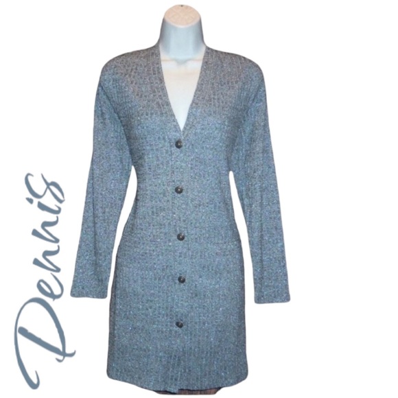 dennis basso Sweaters - Dennis by Dennis Basso Blue Black Metallic Button Down Cardigan - Small - NEW